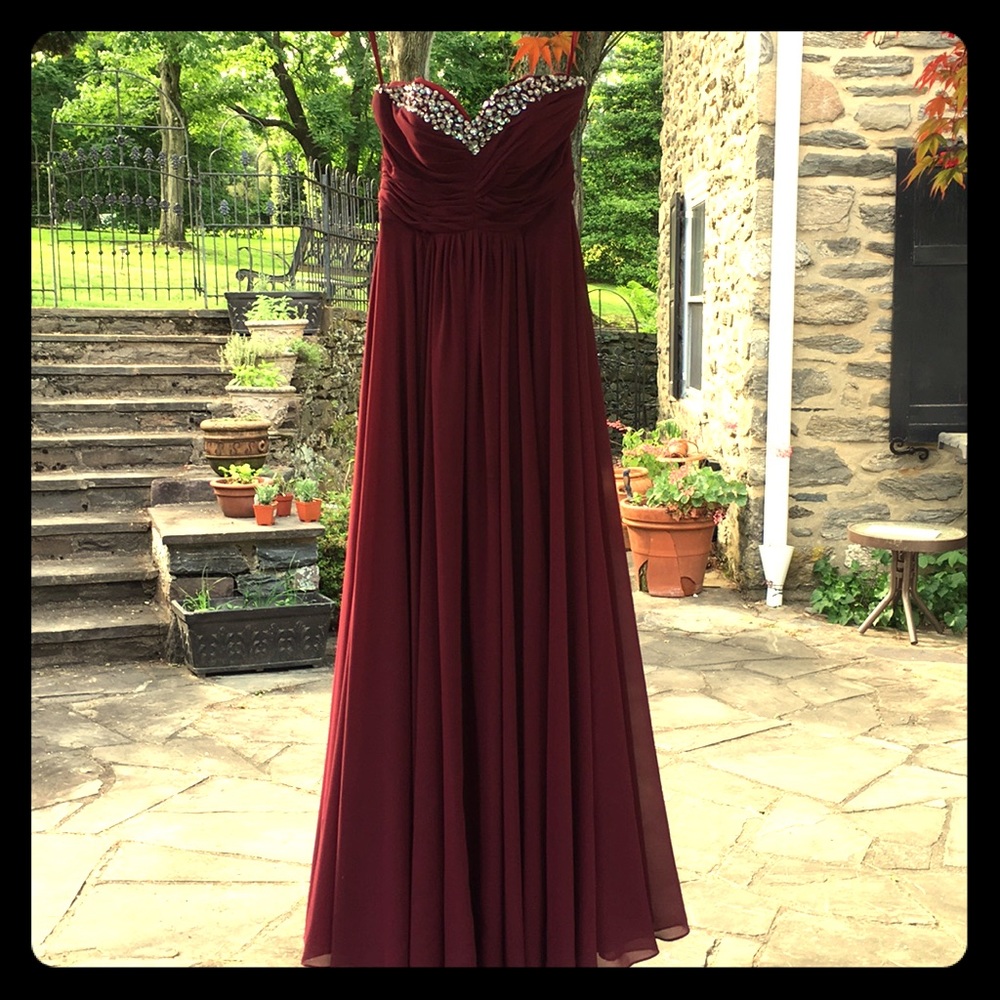 Royal Beaded Corseted Burgundy Gown